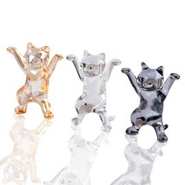 Movdyka ​​3Pcs Glass Hand Blown Art Cats Gifts for Women Animals Collectible Figurine for Cat Lovers Funny Kitties Statue Home Ornament Table Centerpiece Paperweight