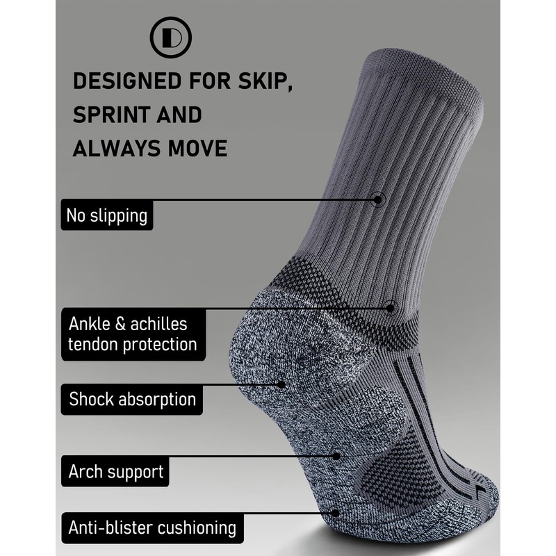 SITOISBE Cushioned Compression Unisex Mid-crew Socks 4-Pack, Large, Black Gray