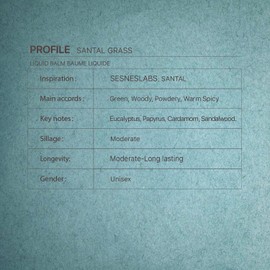 sesneslabs Santal Grass Roll-On, Perfume, Alcohol Free, Olfactive Marker, Niche Scent, Eucalyptus, Papyrus, Cardamom, Sandalwood Essential Oils Blend, Unisex Perfum for Women and Men 10ml/.33 fl Oz