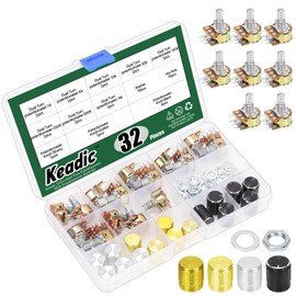 Keadic 16 Pcs Potentiometers 10K Ohm,Volume Control Potentiometer,6 Pins Split Shaft Rotary Linear Dual Taper Audio B Type Potentiometer with 16 pcs Aluminum Alloy knob for Your Audio Projects