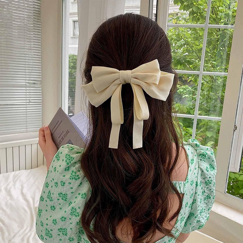 Sttiafay Hair Ribbons for Women Satin Bow Barrettes Large White