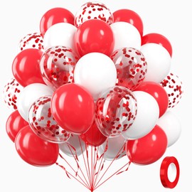 60pcs Red and White Balloons 12inch with White Red Confetti Balloons for Wedding Engagement Christmas Valentine's Day Birthday Party Decorations