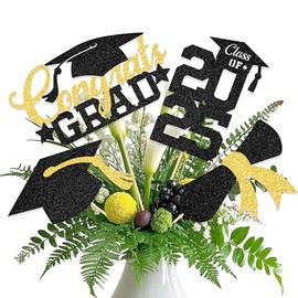 12Pcs Class of 2025 Graduation Centerpiece Sticks, 2025 Graduation Decorations, Congrats Grad Party Decor Sign, We are so Proud of You Party Supplies Black & Gold