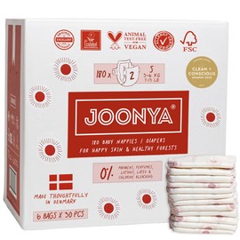 Joonya Baby Diapers, Size 2 S (7-13 lb) - 1 Bag of 30 - Non Toxic, Eco-Friendly, High Absorbency, Overnight Use, Ultra Slim & Soft - Made in Denmark