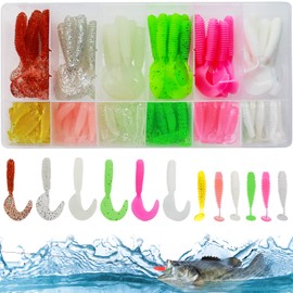 GZhaizhuan 72 Piece Rubber Fish Set, Artificial Soft Error Fishing Lure for Fishing Bass, Trout, Zander, Pike, with Box (Two Styles, Mixed Colour)