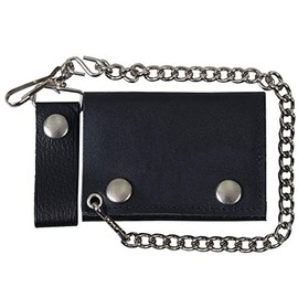 Hot Leathers WLB1001 Black, 4" Classic Black Wallet with Chain (Black, 4")