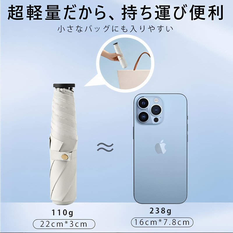和宅優品 超軽量日傘 折りたたみ日傘 完全遮光 完全UVカット100％ 晴雨兼用 折り畳み傘 軽量 傘 折りたたみ傘