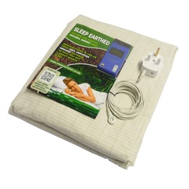Sleep Earthed Earthing Double Fitted Sheet - UK Made - For Beds Up To 28cm in Depth - Sleep Better By Grounding The Body. Inc Plug & Cable. Organic Cotton. SEK04