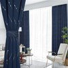 BUHUA Short Blackout Curtains - Silver Wave Pattern, Grommet Top