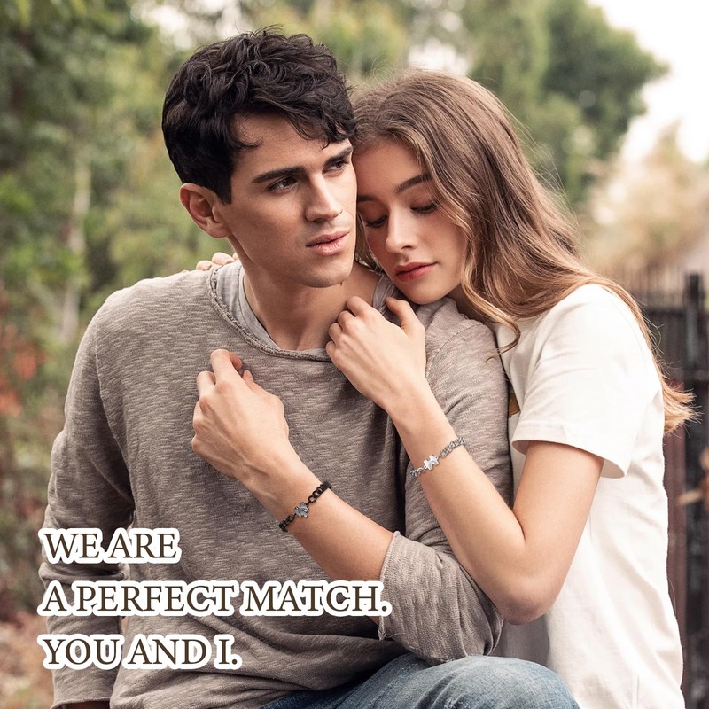 Matching Bracelets for Couples: Puzzle Stainless Steel Link Chain Bracelets