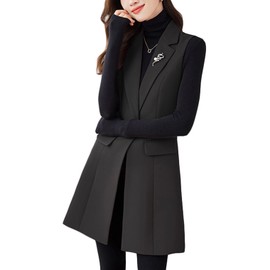 [JIYUTOR] Tailored Vest, Women's Long Vest, Solid, Blazer Gire, Formal, Office, Office Work, Office Wear, Sleeveless, Suit Vest, Outerwear, Adult, Feminine, Spring and Autumn, 3 Colors, Black