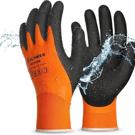 Schwer 2 Pairs Waterproof Work Gloves for Men and Women CR3306, Gardening Gloves with Double Latex Coated, Non-slip Working Gloves for Garden, Outdoor Construction, Car and Fish Cleaning Safety Grip Acrylic Fiber - Color: Waterproof Orange, Team Name: 2 