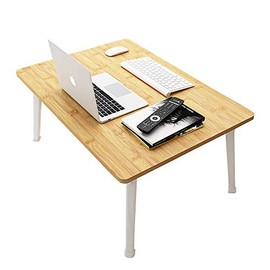 LKBBC Laptop Table for Bed, Bed Tray Tables for Adults and Kids Low Foldable Portable Computer Stand Drawing Reading Studying Floor Table, TV Tray Holder for Couch Sofa,Bamboo Color