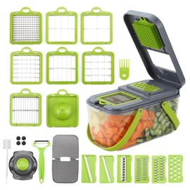 DOSMAMZ 22PCS Multi-function Vegetable & Fruit Chopper, Mandolin Food Slicer, Veggie Shredder with Container, Essential Kitchen Gadgets (22 in 1, Gray)