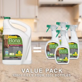 Bona Multi-Surface Floor Cleaner Refill - 128 fl oz - Lemon Mint - Residue-Free Floor Cleaning Solution refill for Spray Mop and Spray Bottles - For Use on Stone, Tile, Laminate, and Vinyl Floors