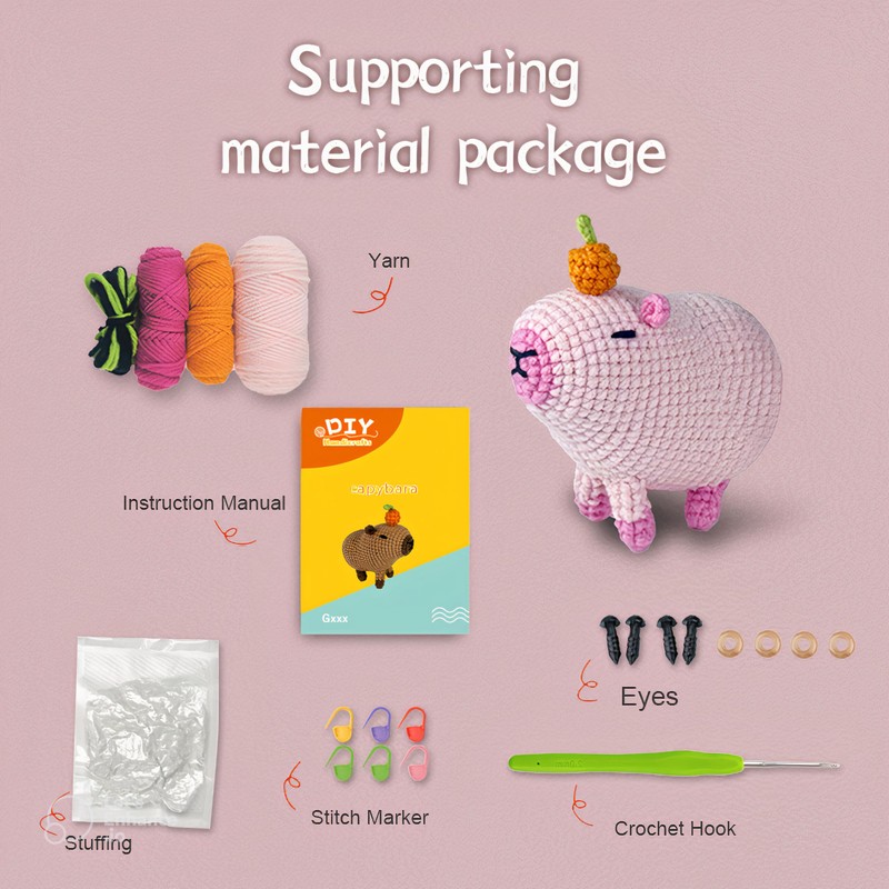 MYHUONGVN Capybara Pink Beginner's Crochet Kit – Includes Step-by-Step Video