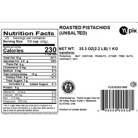 Yupik Nuts Unsalted Roasted Pistachios, 2.2 lb