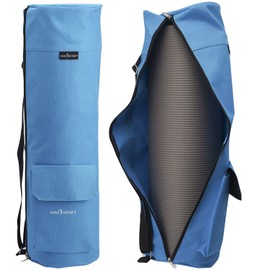 TJC Portable Yoga Mat Bag with Storage Pockets and Adjustable Shoulder Strap Yoga Mat Carry Luggage Bag Made of 100% Polyester Durable Lightweight Side Washable Travel Size 70x20x1 Cm - Light Blue