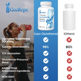 Gozitepe Liposomal Glutathione Reduced 2000mg per Serving | Glutathione Supplement with Hyaluronic Acid + Collagen Peptide + Resveratrol | 10x Better Absorption (60 Count (Pack of 2))