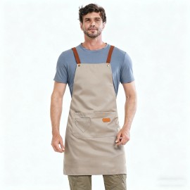 Khaki Kitchen Apron Waterproof Cross Adjustable Webbing Restaurant bar Barbershop Garden With Pocket Custom Logocolor: 6 pcs Khaki, size: Onesize