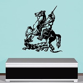 Wall Tattoo Sticker Patron Saint St. George Saint Dragon Hunter Christian Church Ore Märtyrer Rider Priest Knight Lance Wallpaper Sticker Black 45x53 cm A639