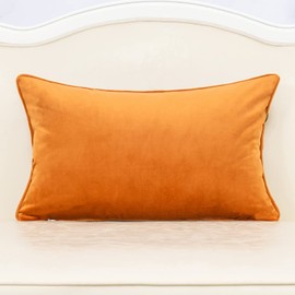 Alerfa Rectangle Pillow Geometric Plaid Embroidery Cut Velvet Cushion Case Luxury Modern Lumbar Throw Pillow Cover Decorative Pillow for Couch Sofa Living Room Bedroom Car 12 x 20 Inch Orange