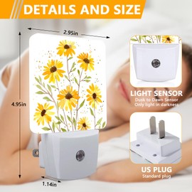 GANTINIR Watercolor Sunflower Night Light, Plug-into Vintage Floral Nightlight White LED Lamp, Energy Efficient Decor Desk Lamp for Bedroom Hallway Stairs Bathroom