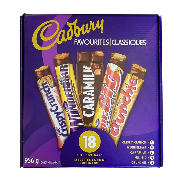 Cadbury 18 Full Size Assorted Chocolate Bars, Caramilk, Mr Big, Crispy Crunch, Crunchie, Wunderbar (956g)