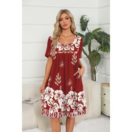 Dookttker Mumu Dress Nightgown for Women Plus Size Short Sleeve Cotton House Coats Female Womens Lounge Moomoo Plus Size Patio Dress