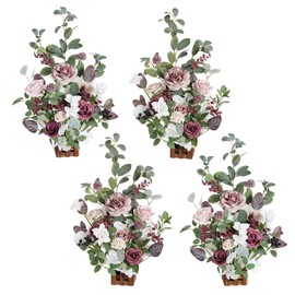 Ling's Moment 17.5" Tall Standing Artificial Flowers Arrangements 4pcs Fall Wedding Aisle Runner Chair Decorations Dusty Rose & Mauve Centerpieces for Ceremony Reception Rose Floral Party Outdoor