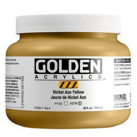 Heavy Body Acrylics by GOLDEN, Nickel Azo Yellow, 32 fl. oz. Jar, Professional Acrylic Paint, Transparent