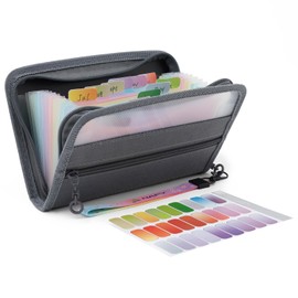 NAFY Small Accordian File Organizer,A6 Size 13 Pockets Coupon Receipt Holder Organizer Wallet with Zipper,8X5.3 Inches Portable Accordion Expanding Folders Wallet for Coupon,Receipt,Bills,Cash(Black)