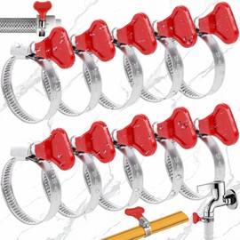 Benaton Pack of 10 Hose Clamps 25-40 mm, Adjustable Hose Clips, Car Hose Clamp, 304 Hose Clamps, Multi-Purpose Hose Clamp, Hose Clamp with Handle (Red Handle)