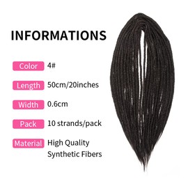 Dsoar 50 cm 10 Strands/Pack Synthetic Dreadlocks Double Ended Extensions Thin 0.6 cm Crochet Braided Hair Soft Dreads Reggae Hip-Hop Hippie Style