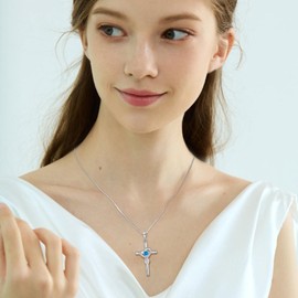 Rocayi Cross Necklace for Women 925 Sterling Silver Heart Infinity Necklace Aquamarine March Birthstone Pendent Religion Jewelry Gifts for Women Wife Girlfriend Mother Daughter Her