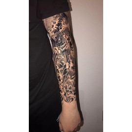 INKARTLINK Semi Permanent Tattoo, 2 Pieces Full Arm Large Size Art Party Tattoos, Comes with a Pair of Anti-Transfer Sleeves, Lasts 7-15 Days, Waterproof and Anti-Reflective (Koi, Lotus)