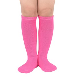 Century Star Kids Toddler Youth Cotton Soccer Socks Knee High Soft Tube Socks Long Sport Stockings for Boys Girls, Neon Green & Neon Pink, 6-9 Years