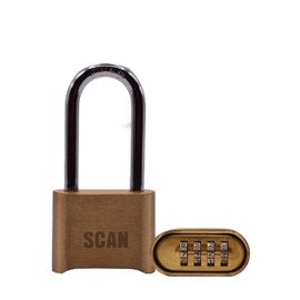 SCAN SCAPLBCOMLS Long Shackle Brass Padlock Combination, 50mm