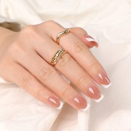 Artquee Brown White French Tip Press on Nails Short Square Fake Nails Kit Glossy Reusable False Stick on Fingernails for Women - 32 Pcs in 16 Sizes