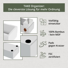 Take® 1-Piece Bamboo Box, White, 27 x 15 x 5.5 cm, 100% Natural Bamboo Storage Box, Wooden Box for Kitchen, Office and Bathroom Organiser, Storage Box, Bamboo Box for More Order, Organiser Box (White)