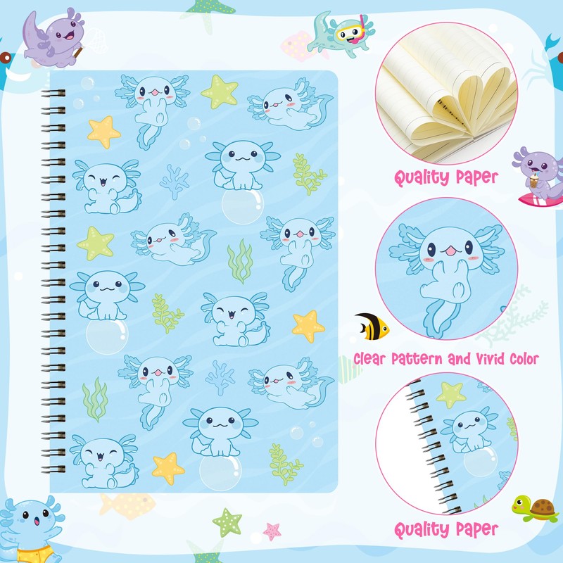 Xqumoi Axolotl Sticky Note A5 Notebooks Pens Stationary Set -