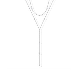 PAVOI 14K Gold Plated Chain Drop Lariat Necklace for Women | Gold Cubic Zirconia Long Necklace | Station Star Layered Beaded Y Necklace, White Gold, No Gemstone