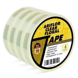 ARIFLOR 4Packs Clear Floral Tape - 1/2" Wide Floral Vase Tape, Clear Waterproof Floral Tape for Fresh Flower Bouquets and Flower Arrangements Crafts (0.5inch*4Packs)