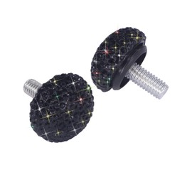 Bling Crystal Rhinestone Screw Caps Covers + Rust Resistant Stainless Steel Screws Fasteners for License Plate Frame (Black)