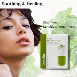 Lamelin Mascarilla De Tela Con Niacinamida Cica (Paquete De 10), Extracto De Té De Ajenjo, Antiedad, Elasticidad E Hidratación De La Piel. Fabricada E