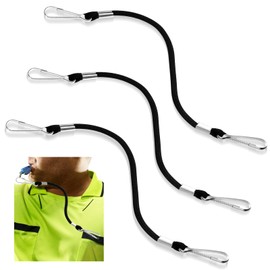 3 Pcs Whistle Lanyard Double Clip Lightweight and Sturdy Nylon Lanyard with Clip Metal for Coach Wrestling Referee School Football Basketball Team Class Competition Training, Black
