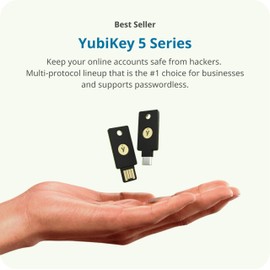 Yubico Security Key, YubiKey 5 NFC Login/U2F/FIDO2/USB-A Port/2-Level Authentication/Heavy Duty/Shockproof/Waterproof