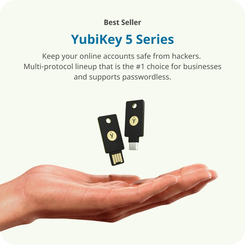 Yubico Security Key, YubiKey 5 NFC Login/U2F/FIDO2/USB-A Port/2-Level Authentication/Heavy Duty/Shockproof/Waterproof