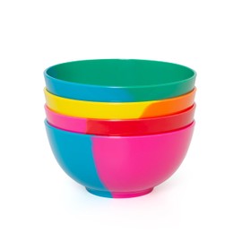 BlissHome Pure Prue Leith Melamine Bowls Set of 4 – Vibrant, Unique Colours, Perfect for Indoor & Outdoor Use – Durable, Contemporary Design with 4 Distinct Colourways