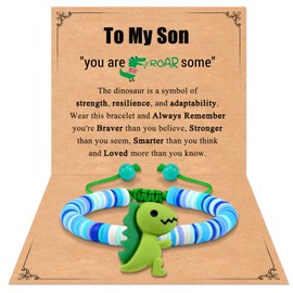 CheersLife To My Son Bracelet from Mum, Son Gifts from Mum, 3 4 5 6 7 8 Year Old Boy Gifts Birthday Christmas Valentines Day Graduation Gifts for Boys Dinosaur Bracelet Gift Ideas 9-16 Year Old